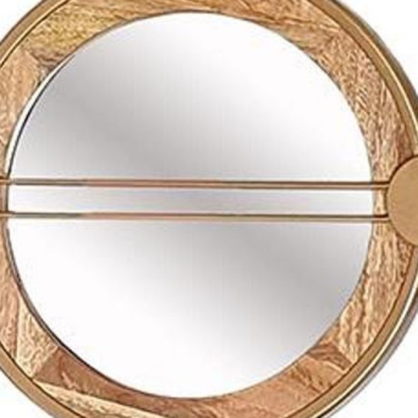 Homeroots - 14" Brown and Gold Aluminum and Wood Geometric Framed Accent Mirror - Image 5