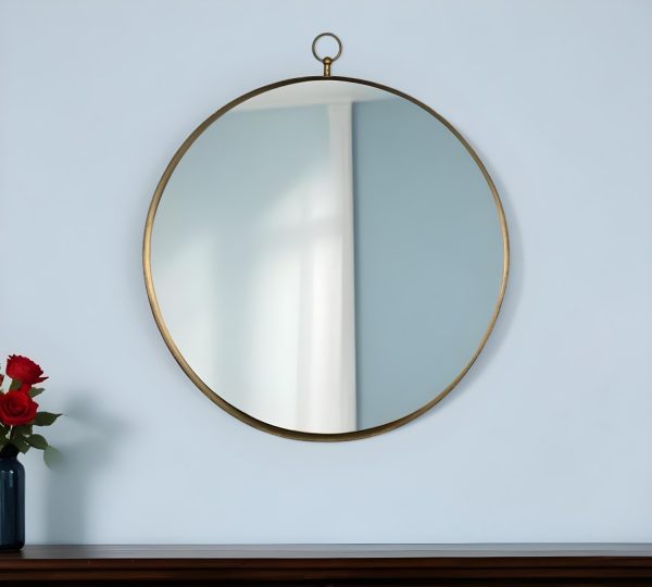 Homeroots - 28" Gold Round Iron Framed Accent Mirror - Image 1