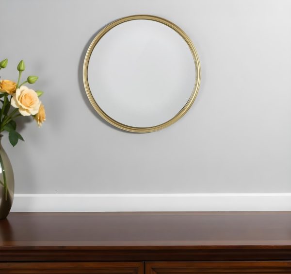 Homeroots - 10" Gold Round Iron Textured Framed Accent Mirror - Image 1
