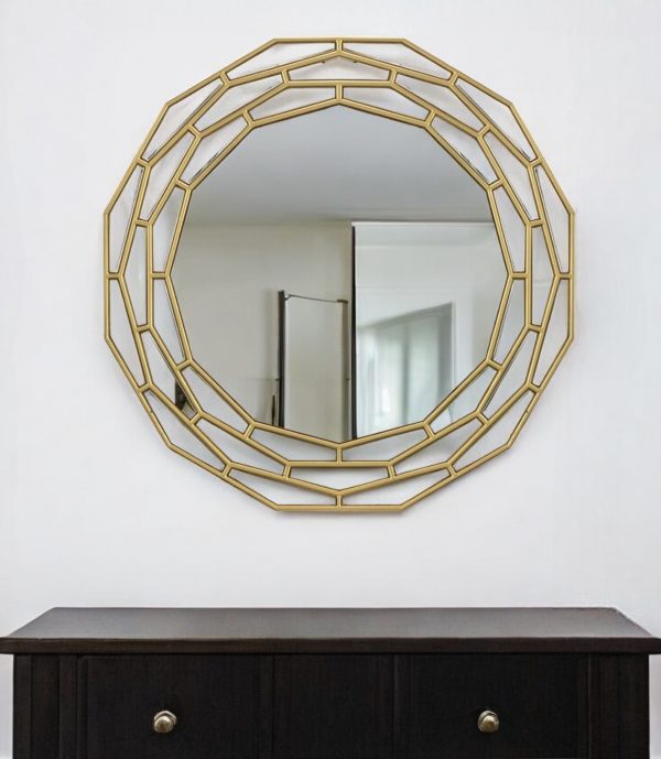 Homeroots - 35" Gold Round Framed Accent Mirror - Image 2