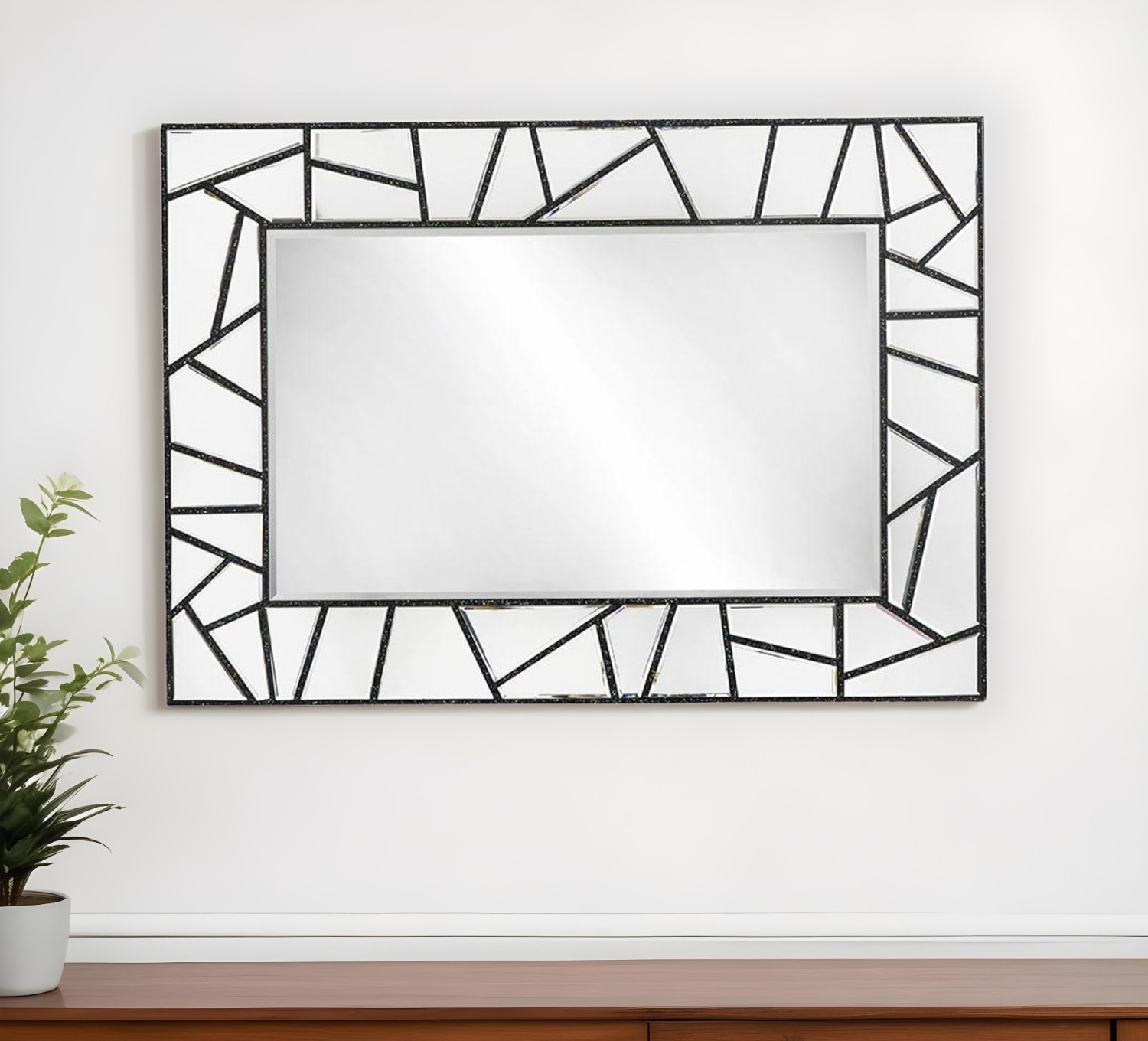 485072_11_DQCRrMyi Homeroots - 28" Black Metal And Glass Mosaic Framed Accent Mirror - Image 1