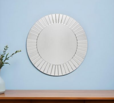 Homeroots - 24" Clear Round Beveled Glass Framed Accent Mirror