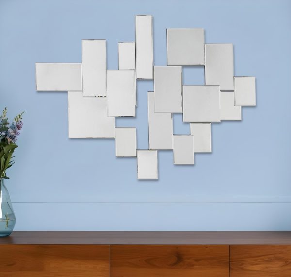 Homeroots - 30" Clear Abstract Glass Contemporary Panels Unframed Accent Mirror - Image 1