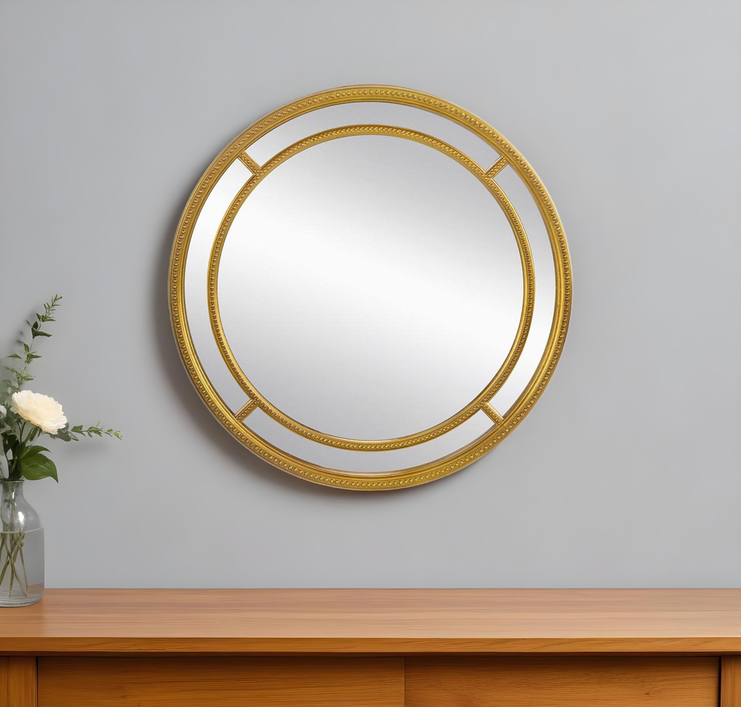485077_6_wfvSiWnU Homeroots - 35" Gold Geo Dot Round Double Frame Accent Mirror - Image 1