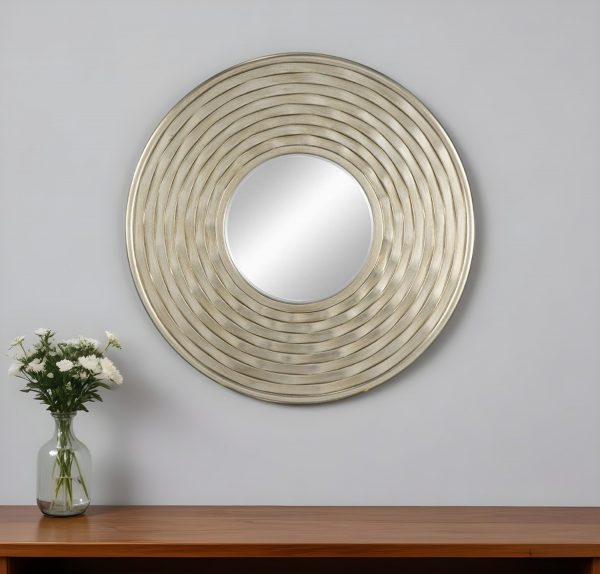 Homeroots - 31" Silver Round Dimensional Thick Frame Accent Mirror - Image 1