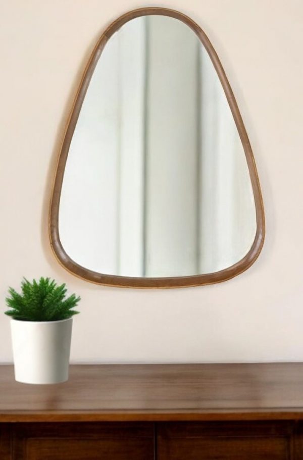 Homeroots - 37" Brown Abstract Wood Framed Accent Mirror - Image 1