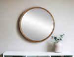 Homeroots - 32" Brown Round Wood Framed Accent Mirror