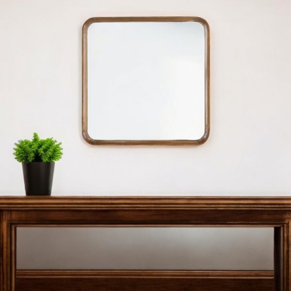 Homeroots - 32" Brown Square Wood Framed Accent Mirror - Image 1