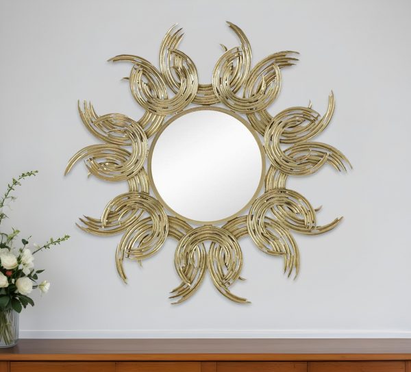 Homeroots - 37" Gold Abstract Sunburst Iron Framed Accent Mirror - Image 1