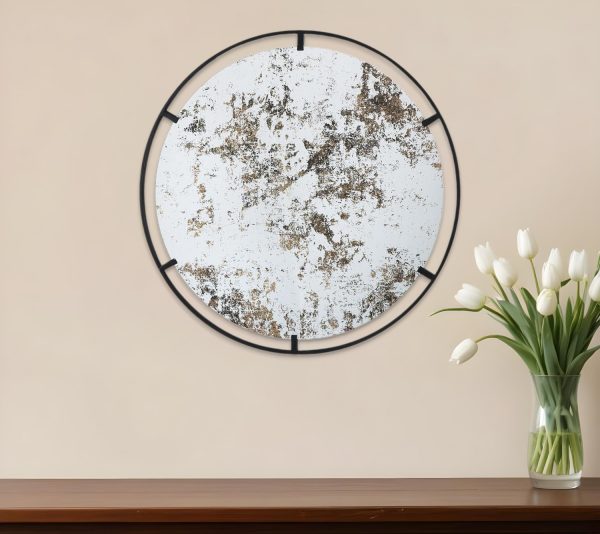 Homeroots - 32" Black Round Iron Framed Accent Mirror - Image 1