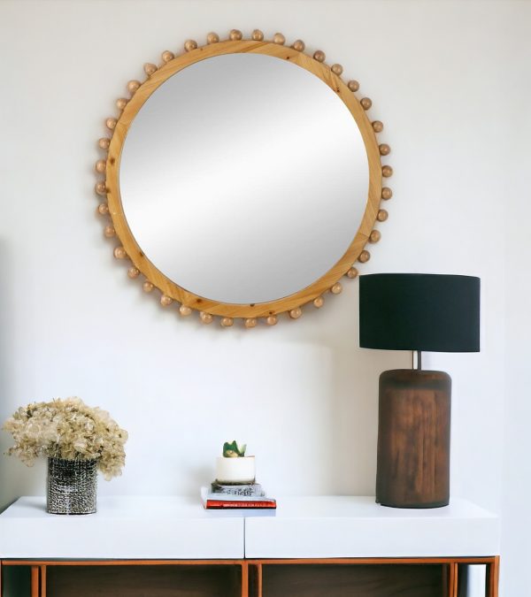 Homeroots - 34" Brown Abstract Wood Framed Accent Mirror - Image 1