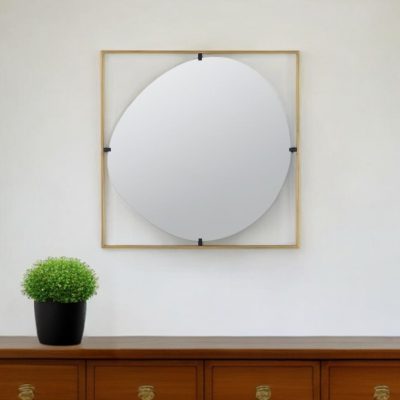 Homeroots - 32" Gold Square Iron Framed Accent Mirror