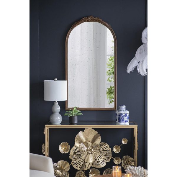 Homeroots - 42" Brown Crowned Top Antiqued Glass Arch Framed Accent Mirror - Image 6