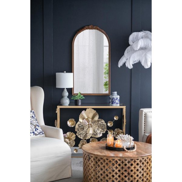 Homeroots - 42" Brown Crowned Top Antiqued Glass Arch Framed Accent Mirror - Image 7
