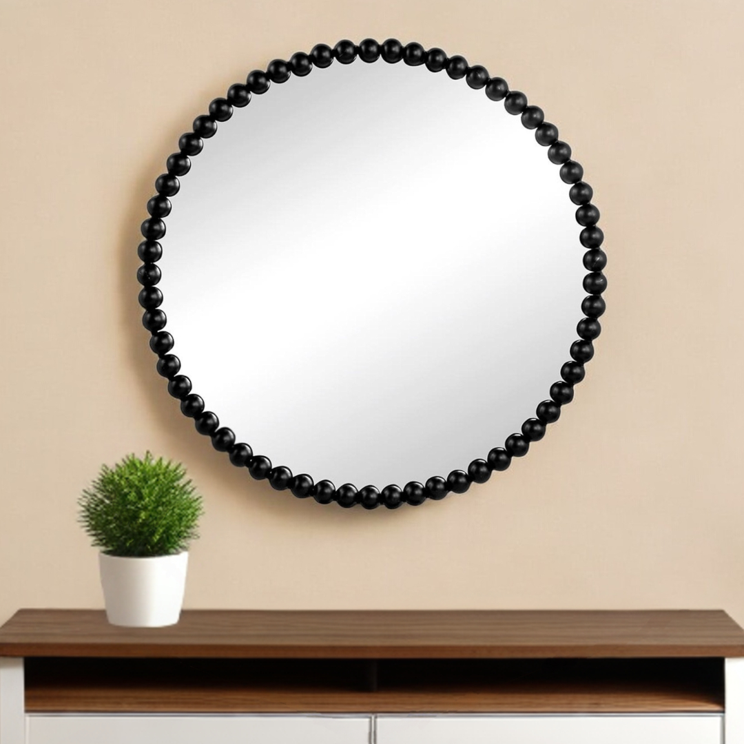 485107_10_HcKoJXYg Homeroots - 32" Black Round Iron Framed Accent Mirror - Image 1