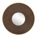 Homeroots - 32" Brown And Gold Round Wood And Metal Framed Accent Mirror - Image 6