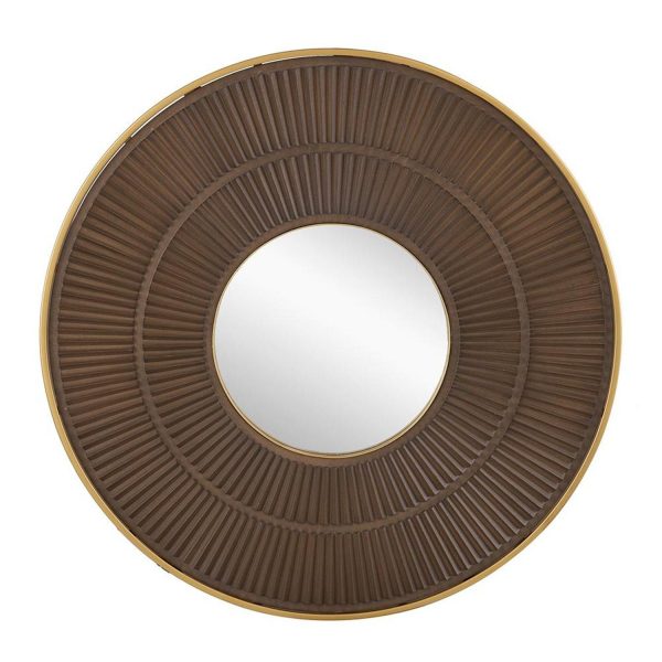 Homeroots - 32" Brown And Gold Round Wood And Metal Framed Accent Mirror - Image 6