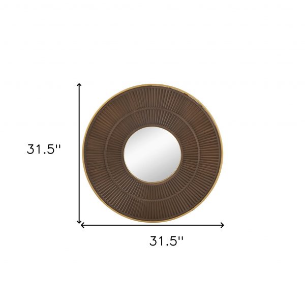Homeroots - 32" Brown And Gold Round Wood And Metal Framed Accent Mirror - Image 8