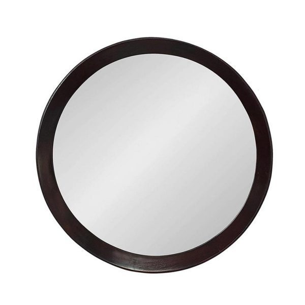Homeroots - 20" Dark Brown Round Wood Framed Accent Mirror - Image 3