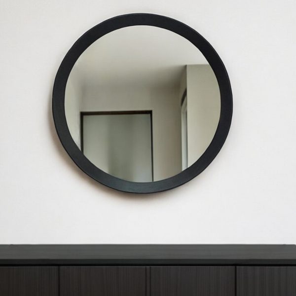 Homeroots - 20" Dark Brown Round Wood Framed Accent Mirror - Image 1