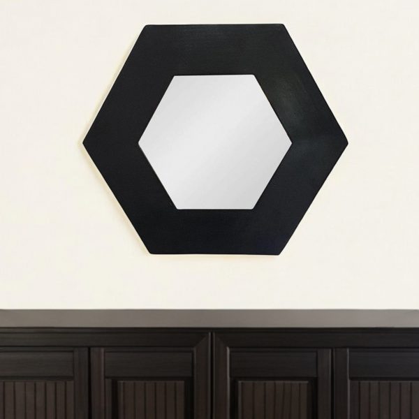 Homeroots - 19" Black Hexagon Wood Framed Accent Mirror - Image 1