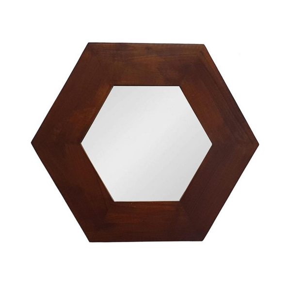 Homeroots - 19" Dark Brown Hexagon Solid Wood Framed Accent Mirror - Image 2
