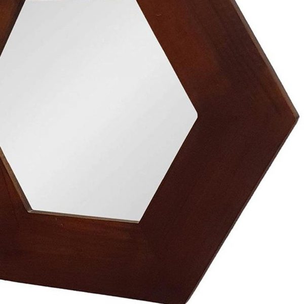 Homeroots - 19" Dark Brown Hexagon Solid Wood Framed Accent Mirror - Image 6