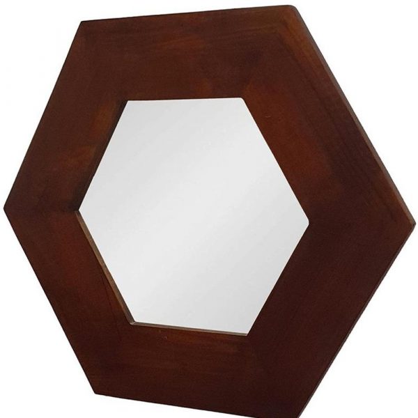 Homeroots - 19" Dark Brown Hexagon Solid Wood Framed Accent Mirror - Image 5