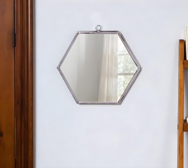 Homeroots - 8" Silver Hexagon Steel Framed Accent Mirror - Image 1