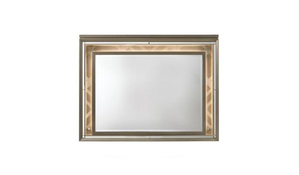 Homeroots - 37" Champagne Lighted Wood Framed Mounted Dresser Mirror - Image 2