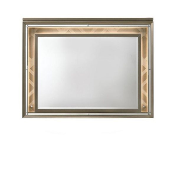 Homeroots - 37" Champagne Lighted Wood Framed Mounted Dresser Mirror - Image 3