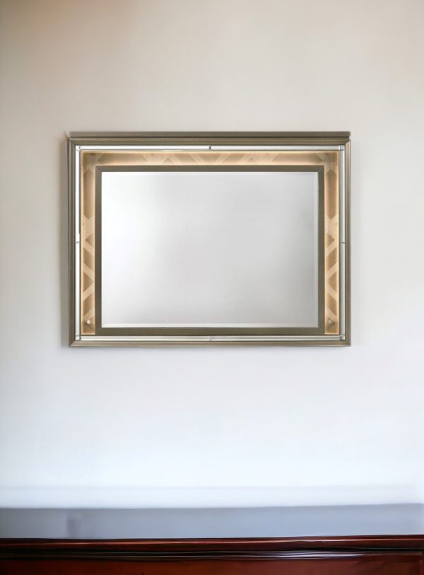 Homeroots - 37" Champagne Lighted Wood Framed Mounted Dresser Mirror - Image 1