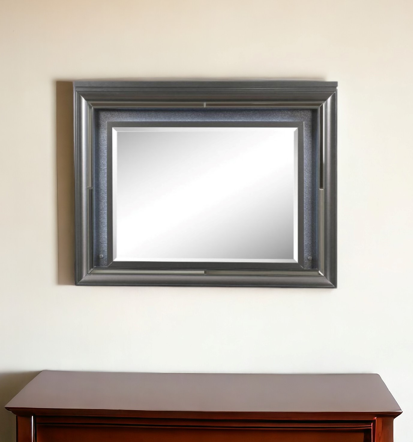 485903_8_LedVXaaZ Homeroots - 39" Gunmetal Lighted Wood Framed Mounted Dresser Mirror - Image 1