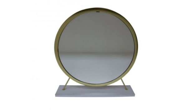 Homeroots - 19" Brass Round Metal Framed Freestanding Mirror - Image 3