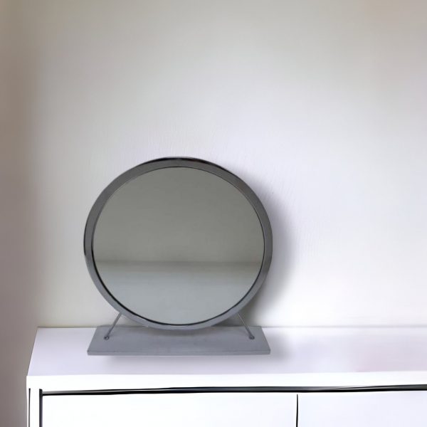 Homeroots - 19" Gray Round Metal Framed Freestanding Mirror - Image 1