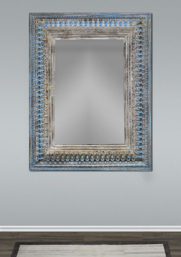 Homeroots - 50" Blue and Silver Solid Wood Framed Accent Mirror - Image 5