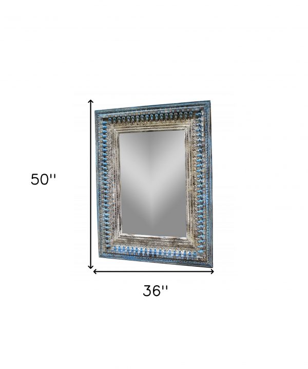 Homeroots - 50" Blue and Silver Solid Wood Framed Accent Mirror - Image 6