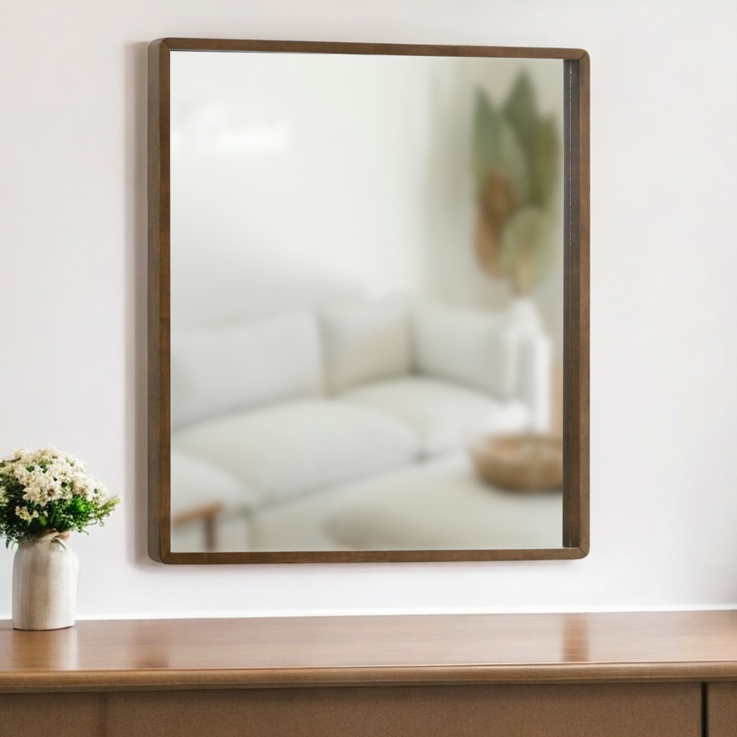 510881_9_y2hTqxQ8 Homeroots - 40" Brown Wood Framed Accent Mirror - Image 1