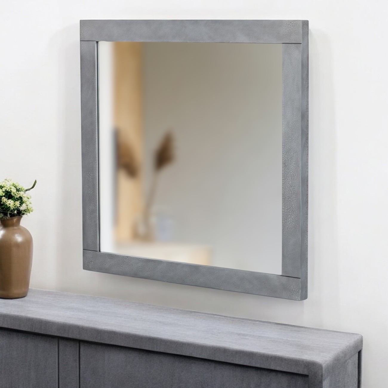 510888_8_ME3I4LLw Homeroots - 35" Gray Wood Framed Accent Mirror - Image 1