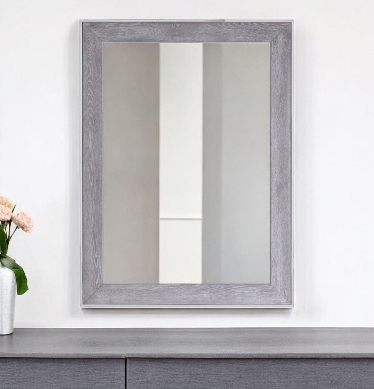 510896_9_yAoKkNBL Homeroots - 40" Gray and Silver Wood and Metal Framed Accent Mirror - Image 1