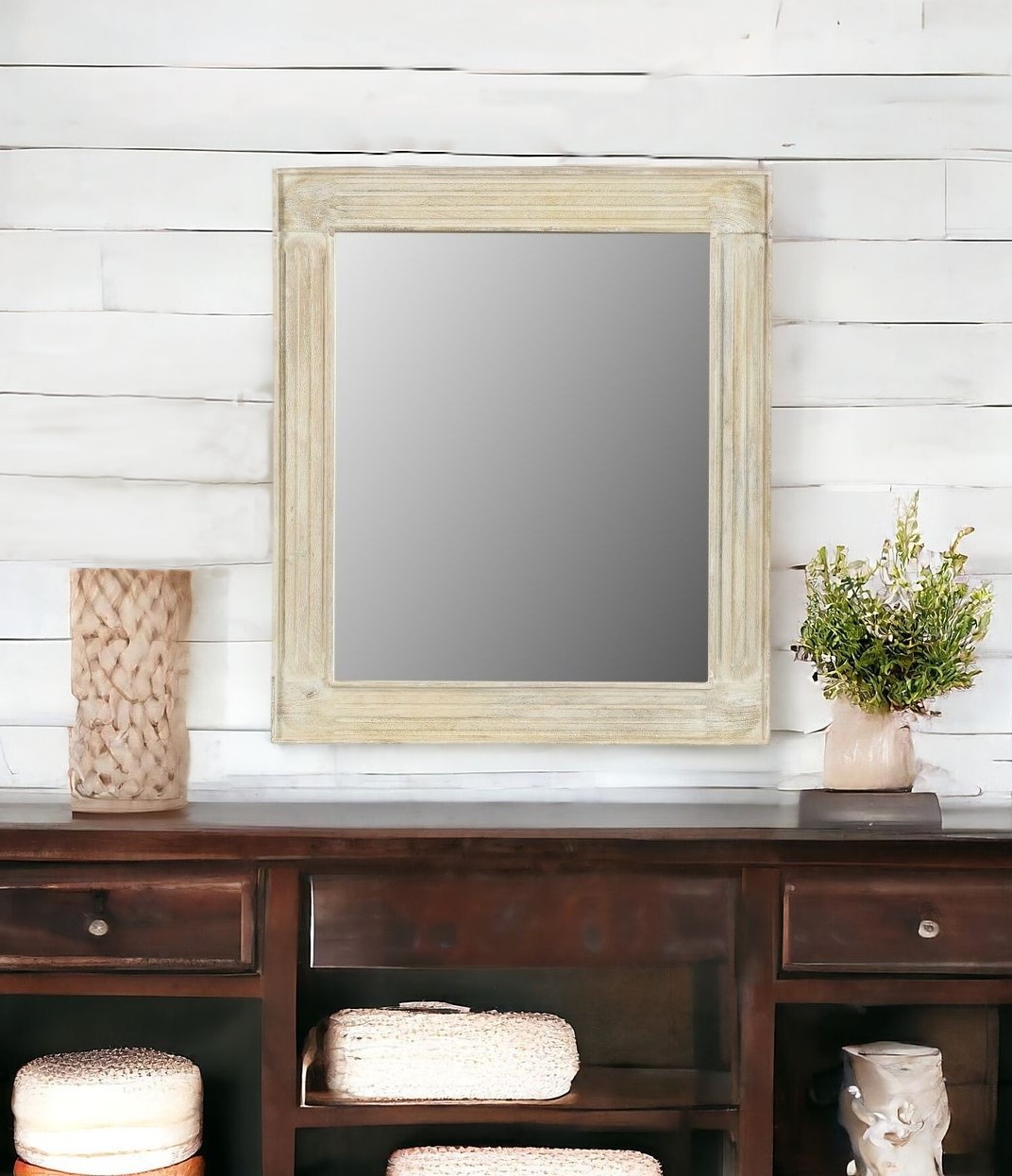 521573_8 Homeroots - 40" White Solid Wood Framed Accent Mirror - Image 1