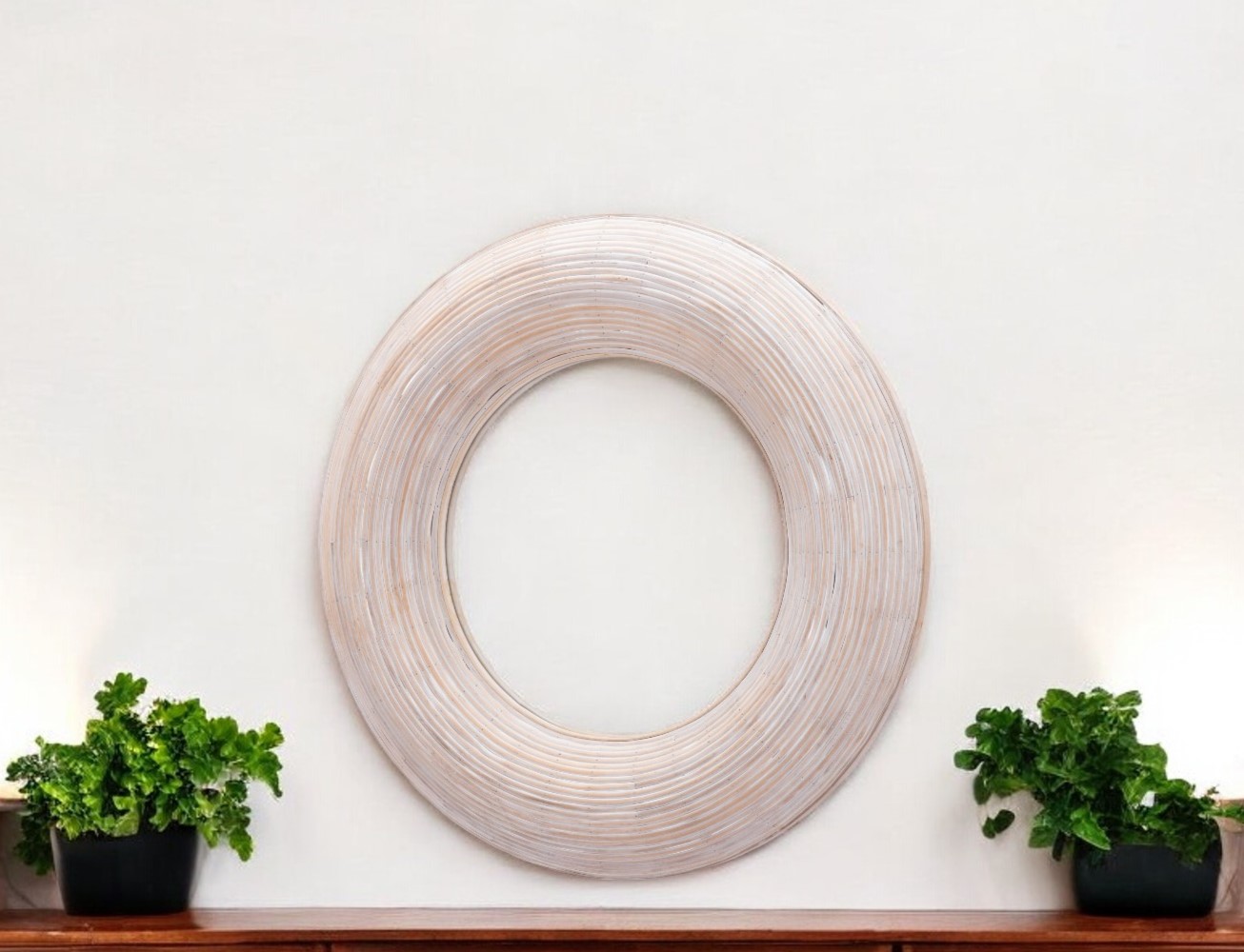 524073_11_dQEujXMr Homeroots - 32" Beige Round Framed Accent Mirror - Image 1