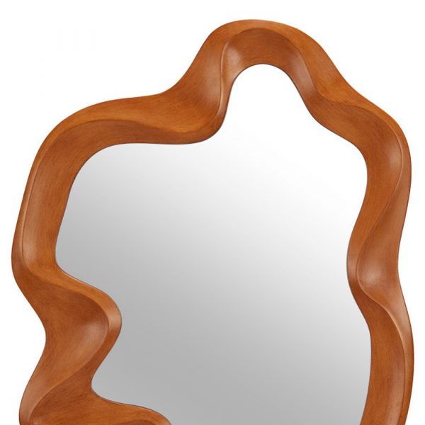 Homeroots - 35" Brown Solid Wood Abstract Geometric Framed Accent Mirror - Image 5
