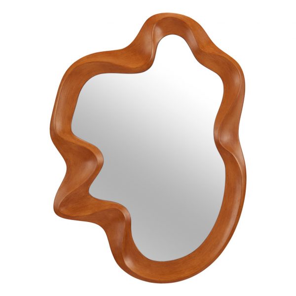 Homeroots - 35" Brown Solid Wood Abstract Geometric Framed Accent Mirror - Image 1