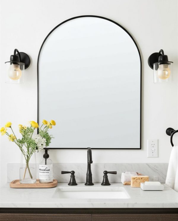 Homeroots - 39" Black Arch Metal Framed Bathroom Vanity Mirror - Image 1