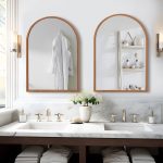 Homeroots - Set of Two Walnut Arch Wood Framed Bathroom Vanity Mirrors - Image 8