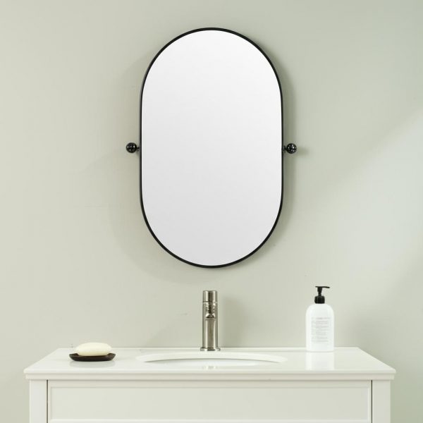 Homeroots - 32" Black Oval Iron Framed Bathroom Vanity Mirror - Image 1