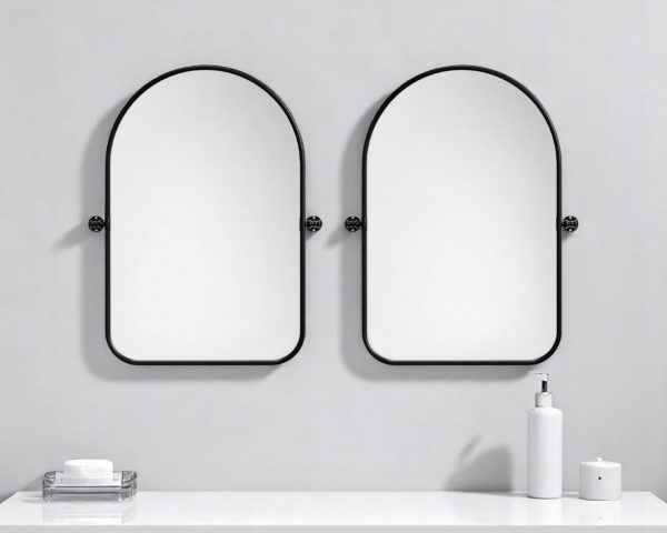 Homeroots - Set of Two Black Iron Arch Tilting Framed Bathroom Vanity Mirrors - Image 1