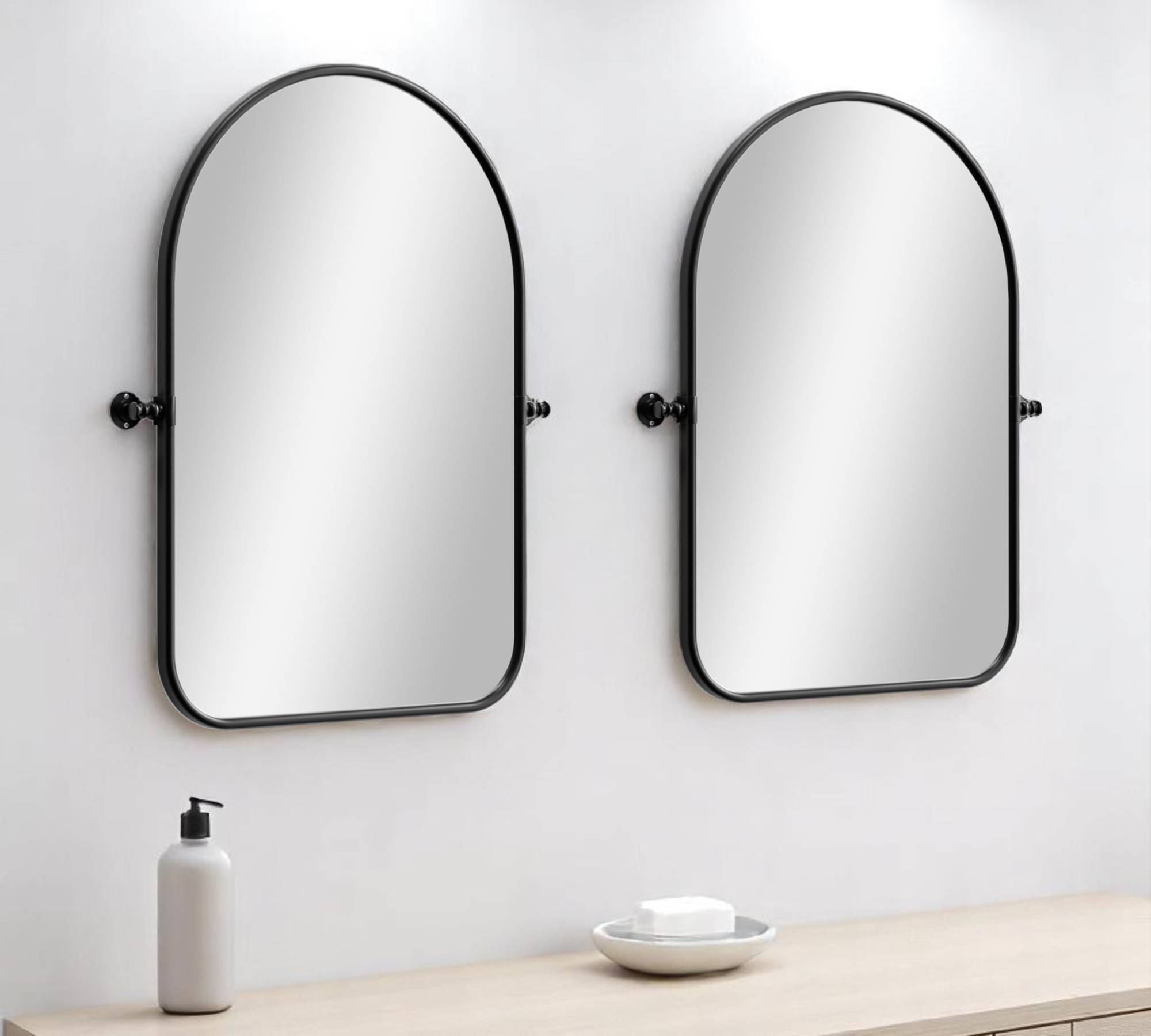 565034_8_Q6NUu3Dg Homeroots - Set of Two Black Arch Iron Framed Bathroom Vanity Mirrors - Image 1