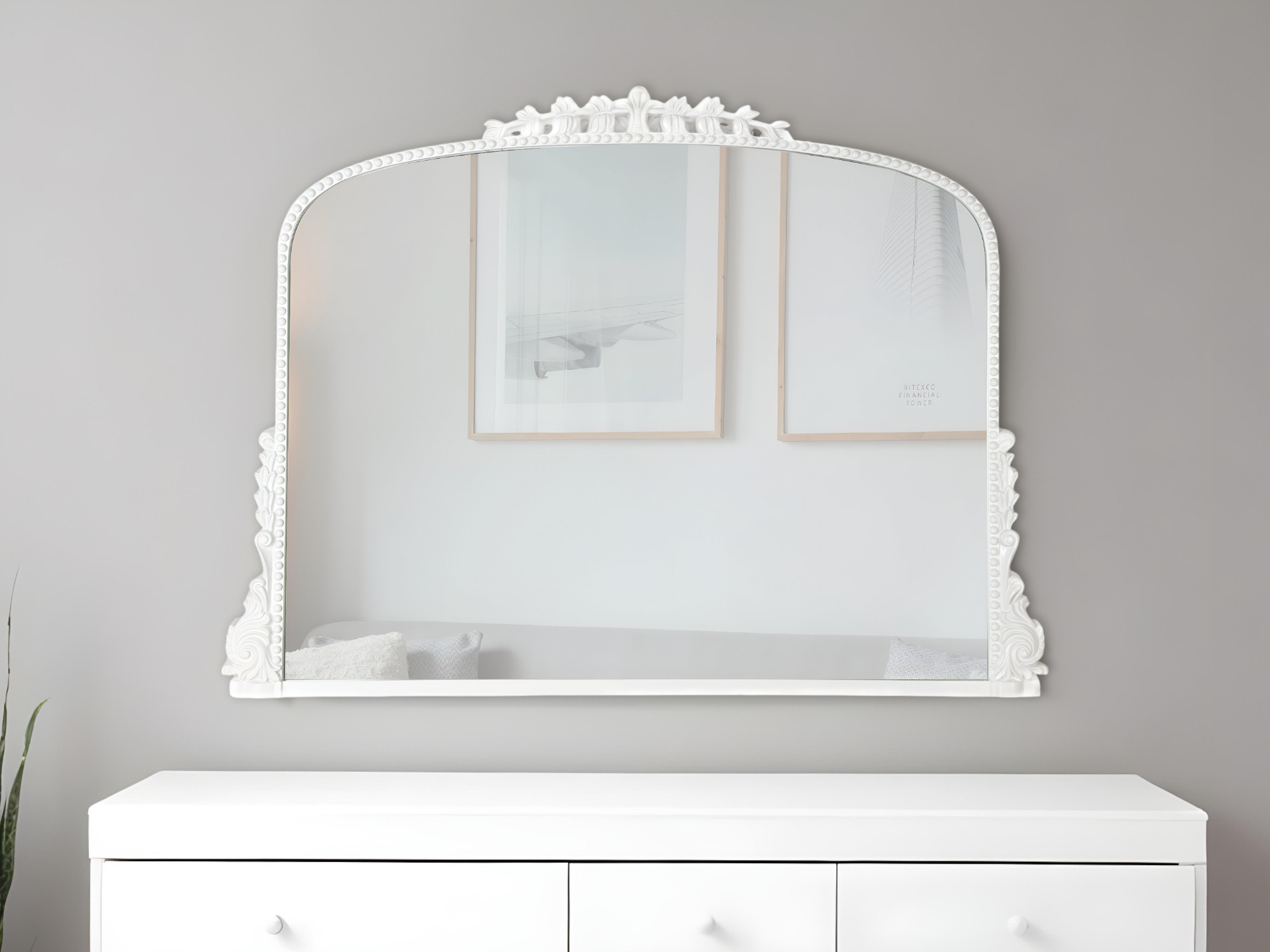 569269_9_wuK2OLpM Homeroots - 35" White Arch Framed Accent Mirror - Image 1